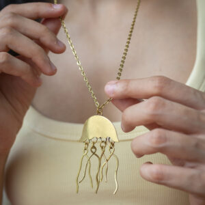 Golden brass jellyfish necklace set