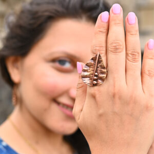 Copper Leaf Motif Finger Ring